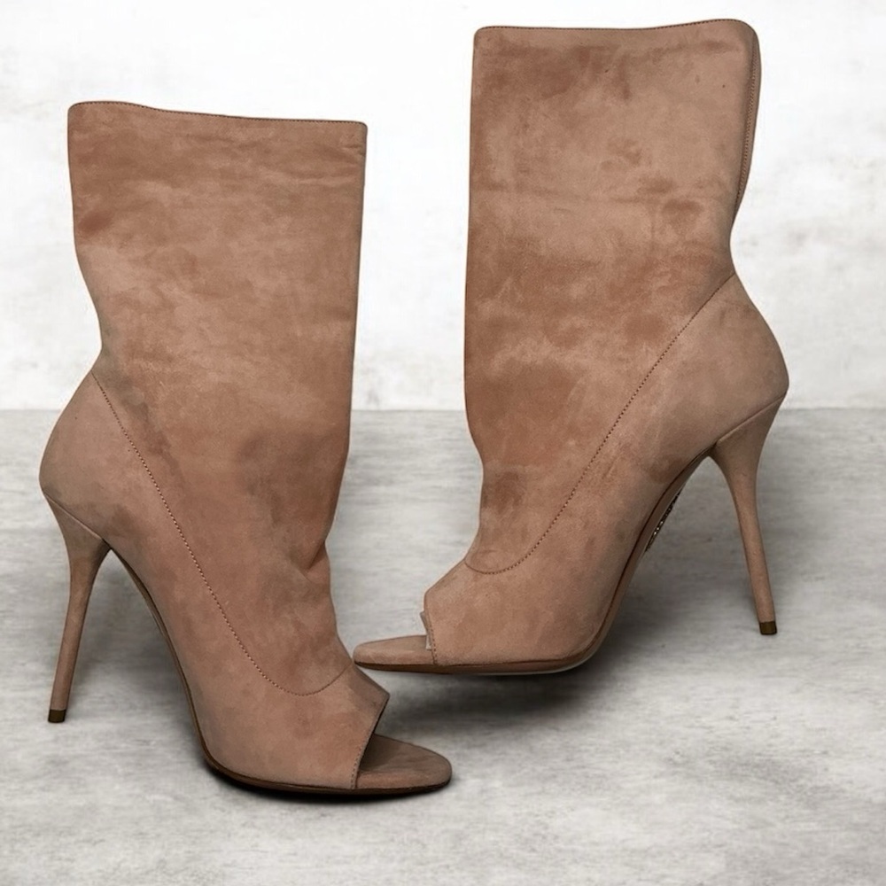 Aquazzura Firenze Touche' Bootie 105 High Heel Suede Peep Toe Size 38/US 7.5
